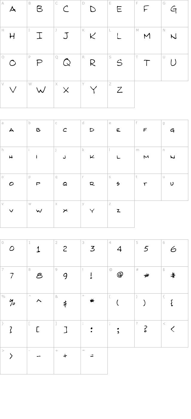 kirbyshand-regular character map