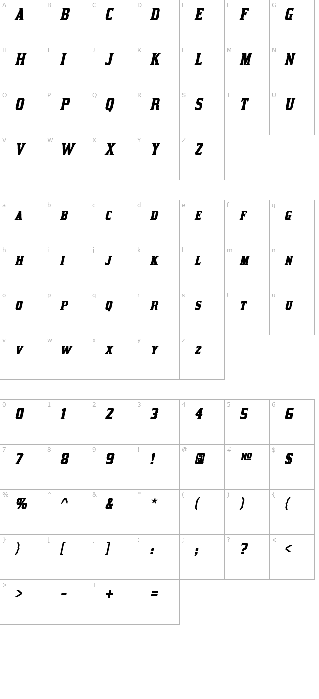 kirsty-bold-italic character map