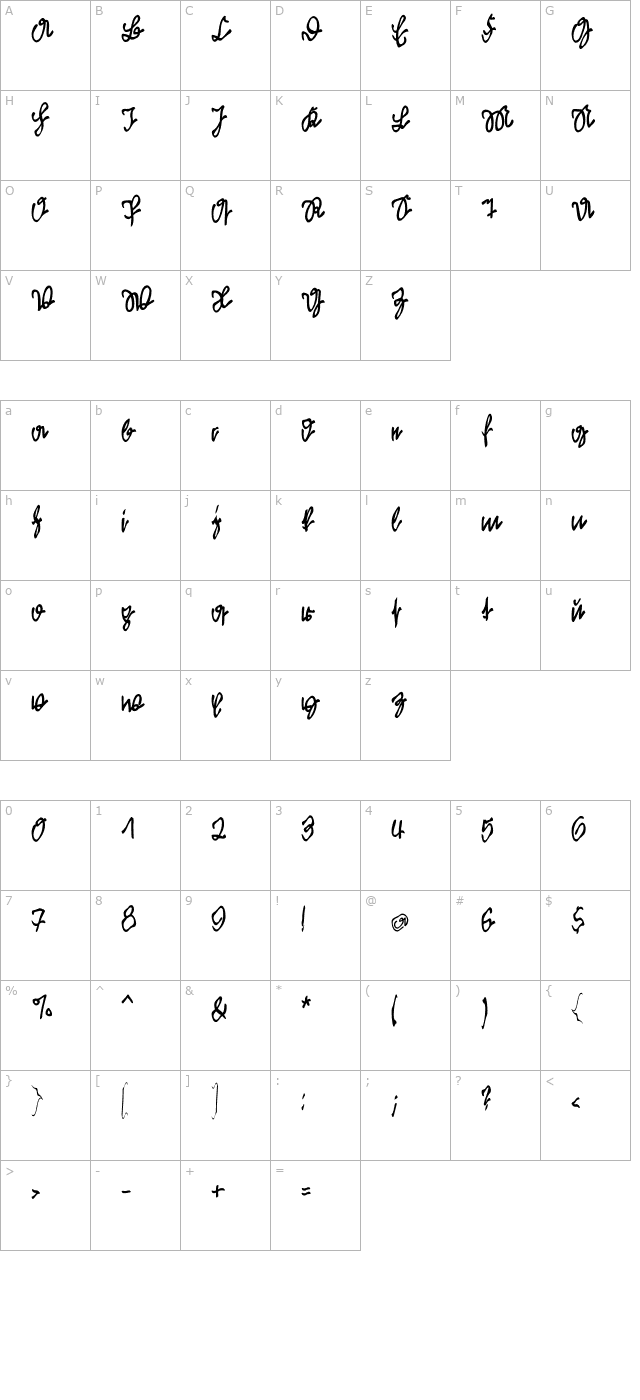 kleinsfirstscriptpark-medium character map