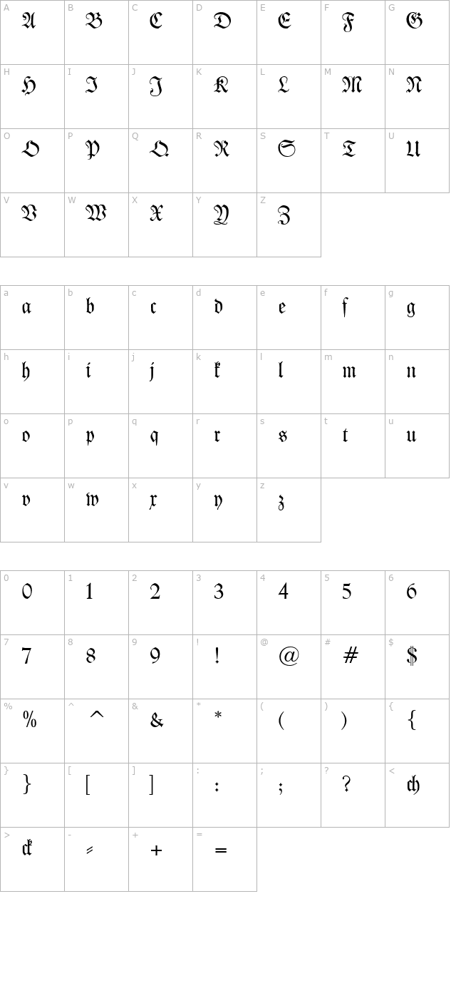 Kleist-Fraktur character map