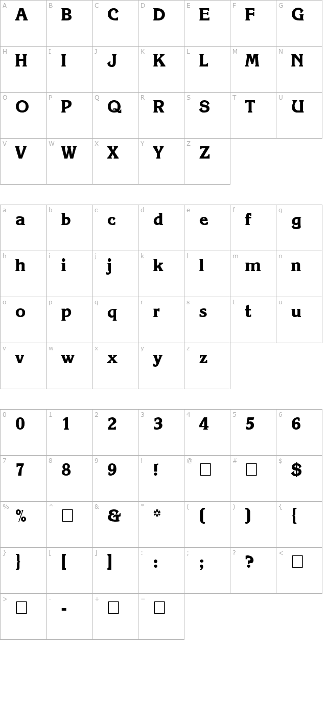 KlingBold Bold character map