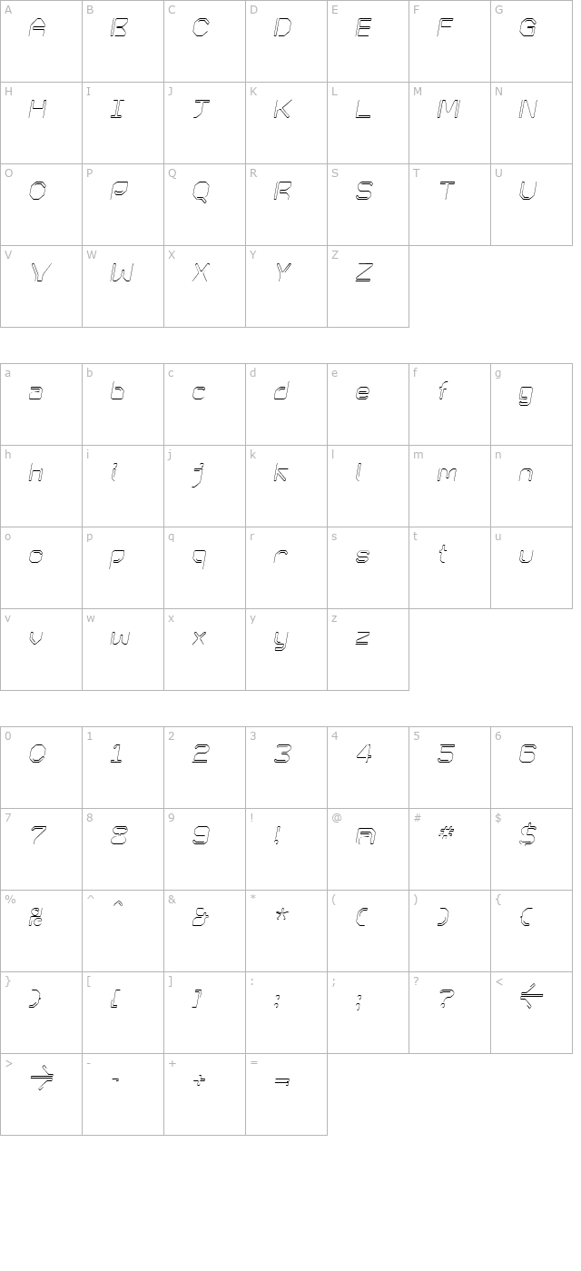 KneeonLight Italic character map