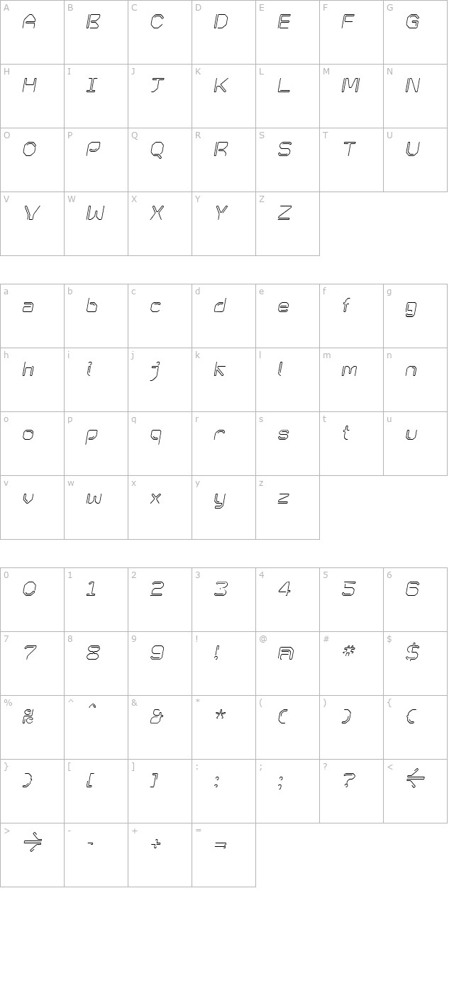 KneeonRegular Italic character map