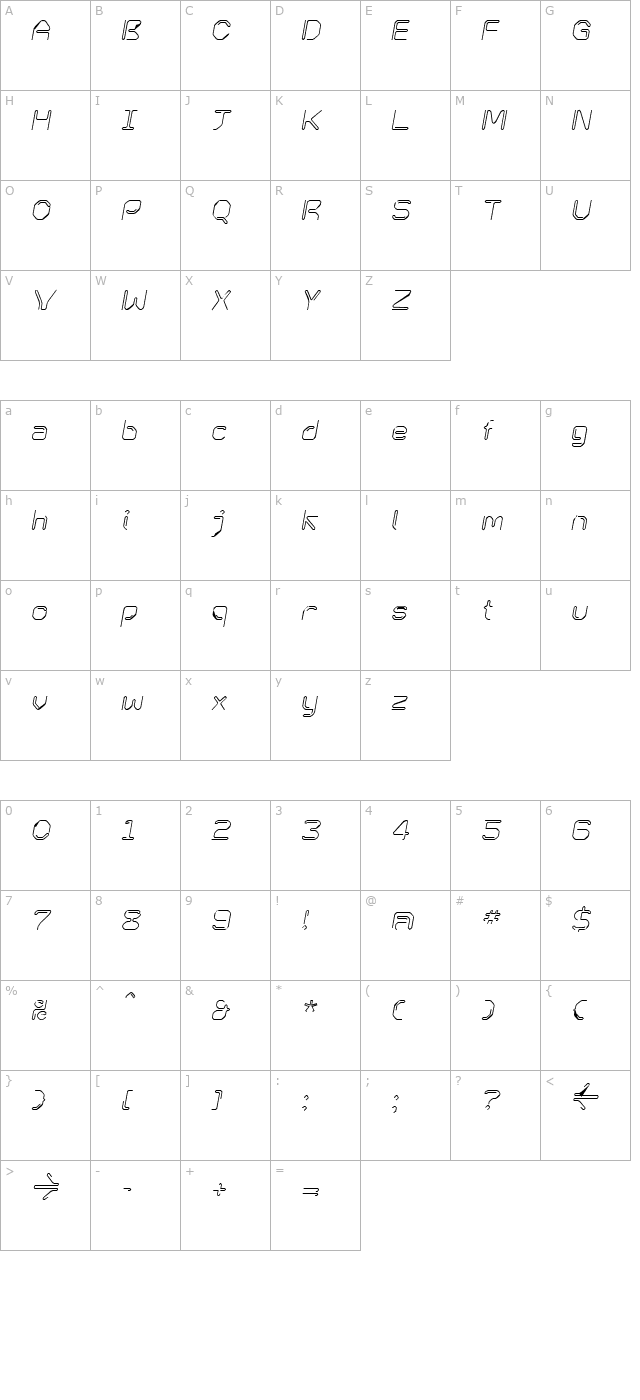 kneeonsquare-italic character map