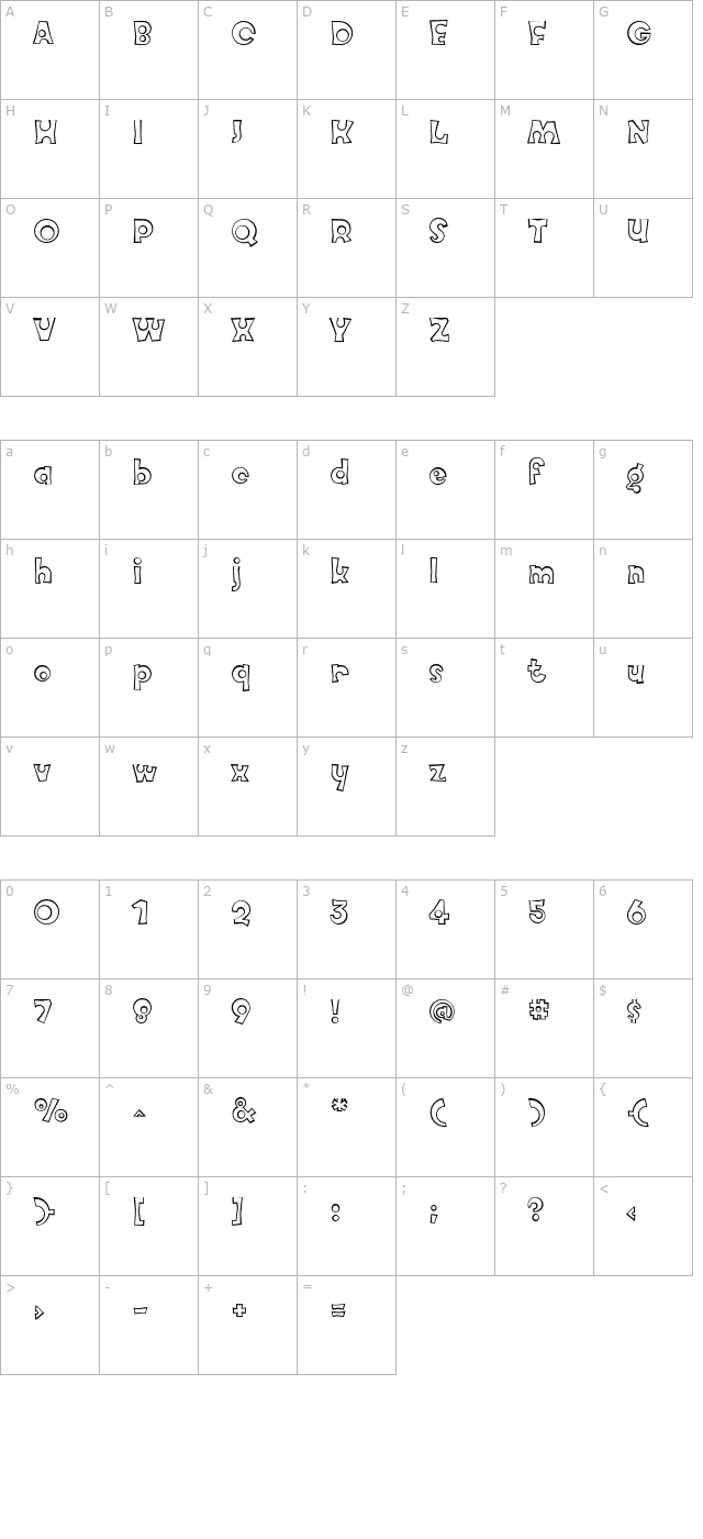 Knobcheese Outline character map