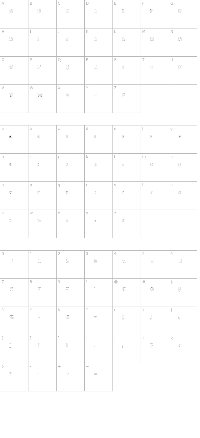 knomenoutlinecondensed character map