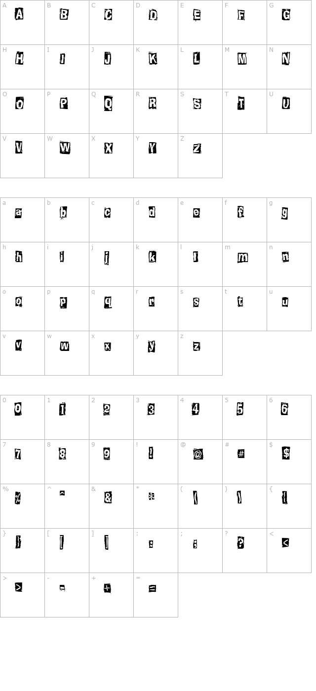 Knucklehead Boxed character map