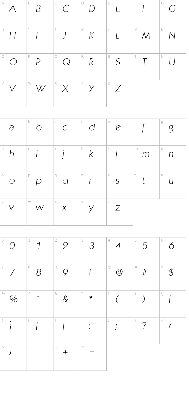 Koblenz-Serial-ExtraLight-RegularItalic character map