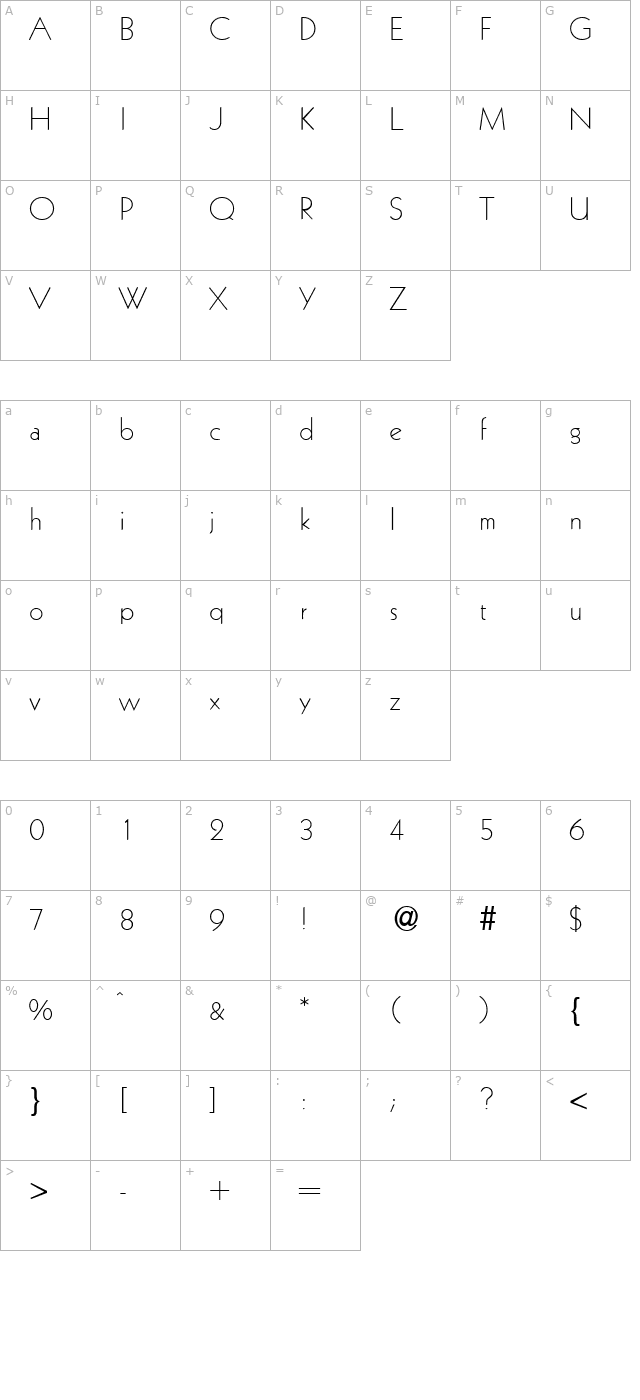 KochOriginalLight-Regular character map