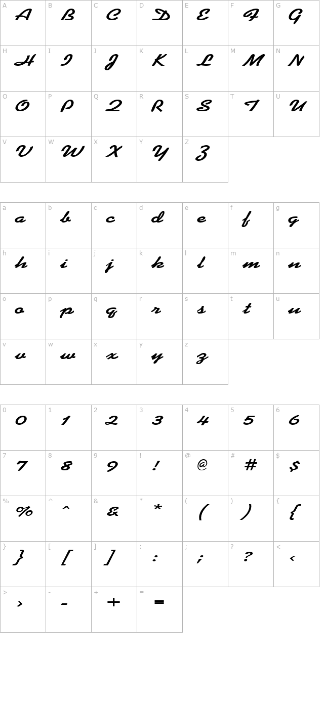 koffeewide-bold character map