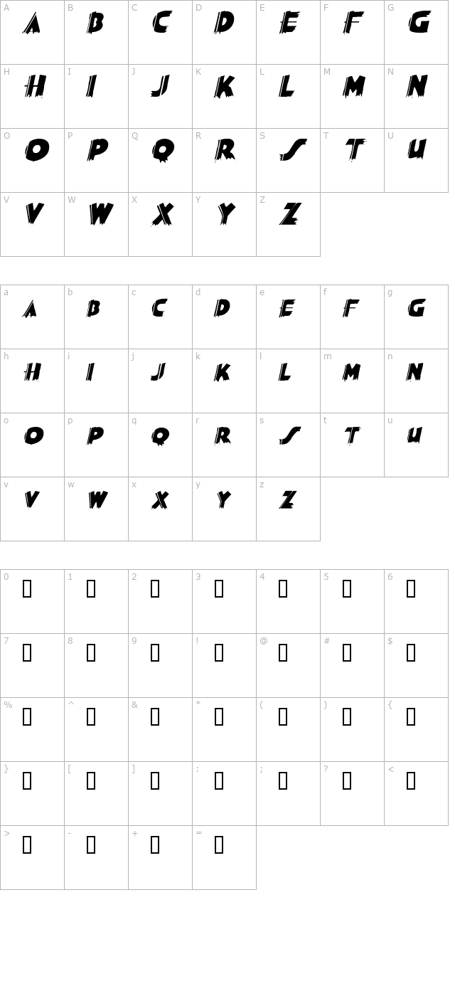 KokamaSCapsSSK Italic character map