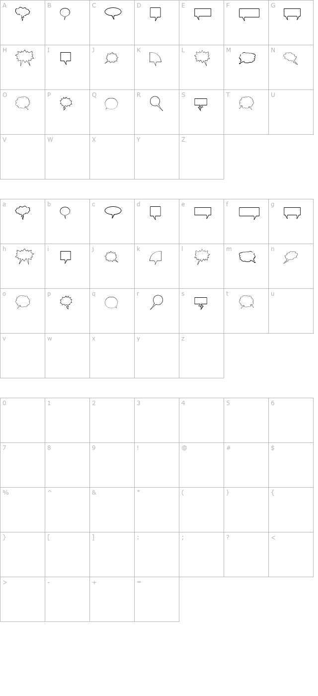 komika-bubbles character map