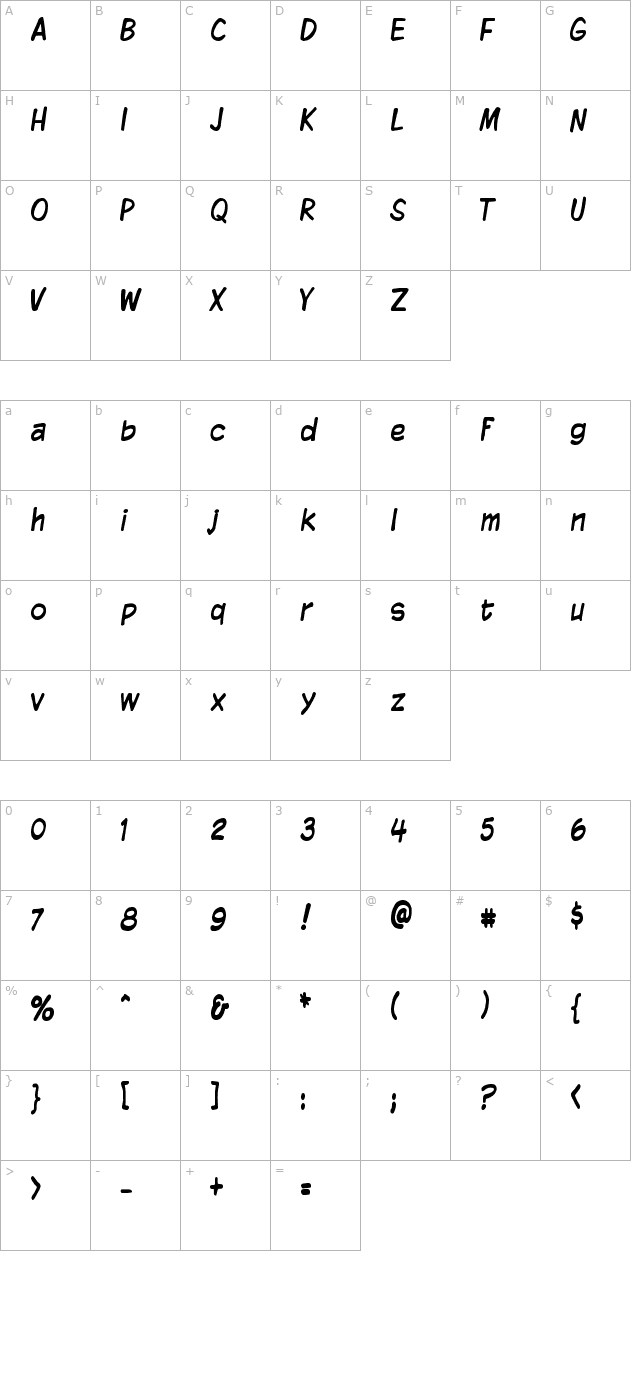 Komika Display Tight character map