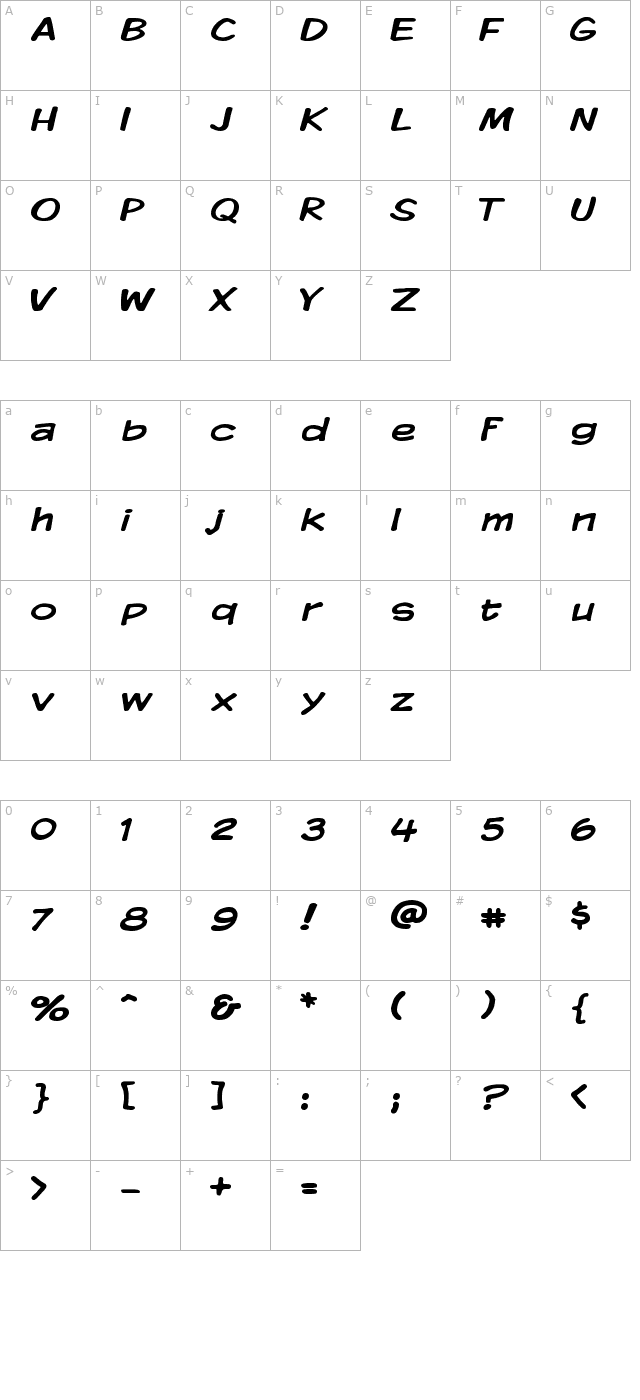 komika-display-wide character map