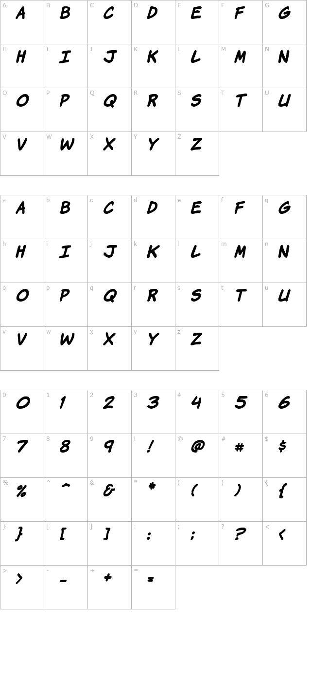 Komika Hand Bold Italic character map