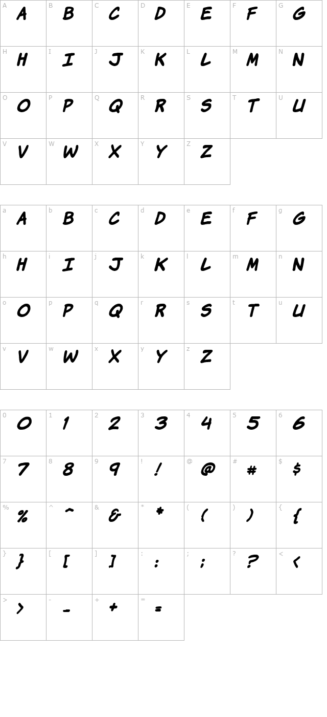 komika-hand-bold-italic character map