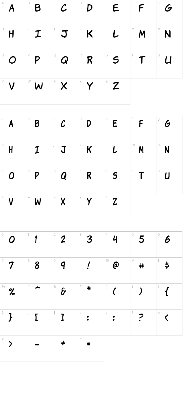 Komika Jam character map