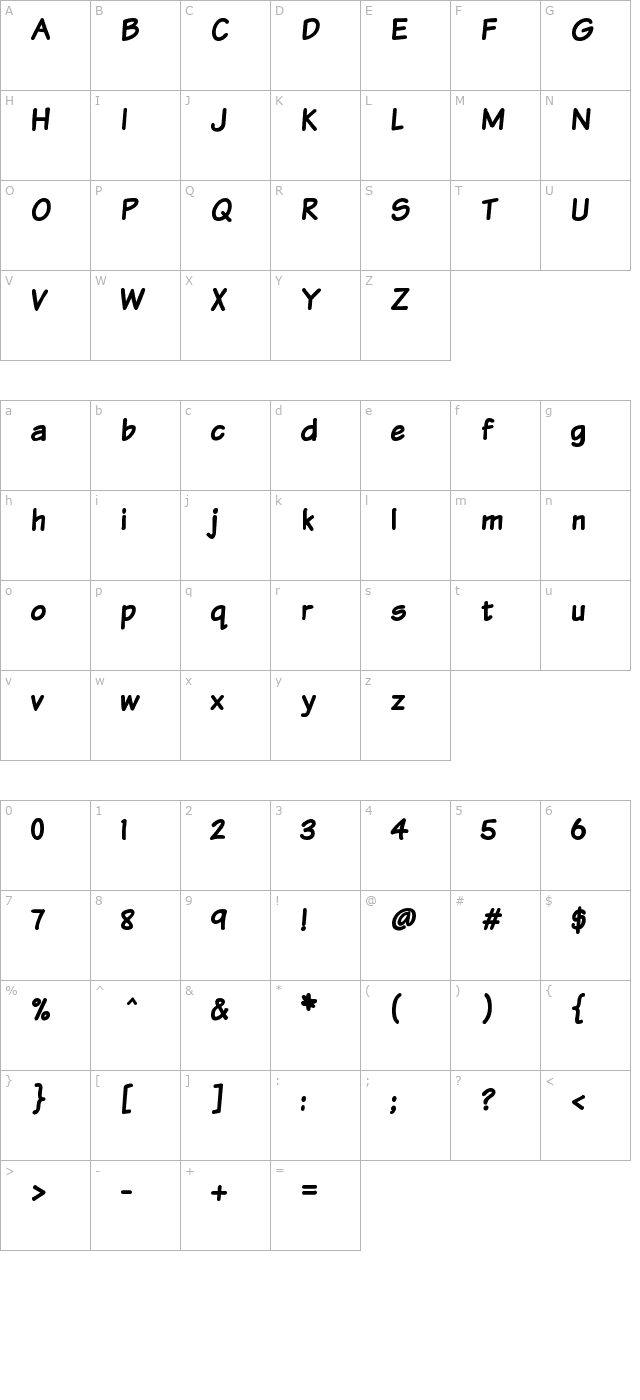 Komika Text Bold character map