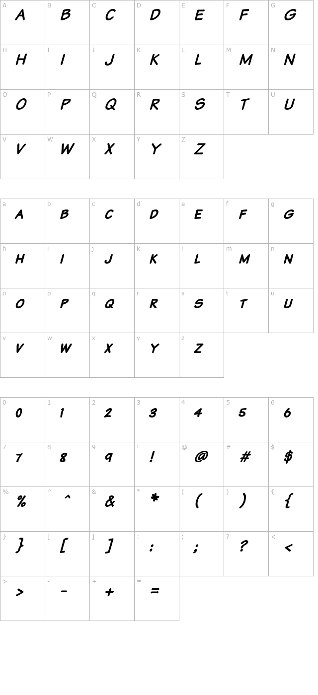 Komika Text Kaps Bold Italic character map