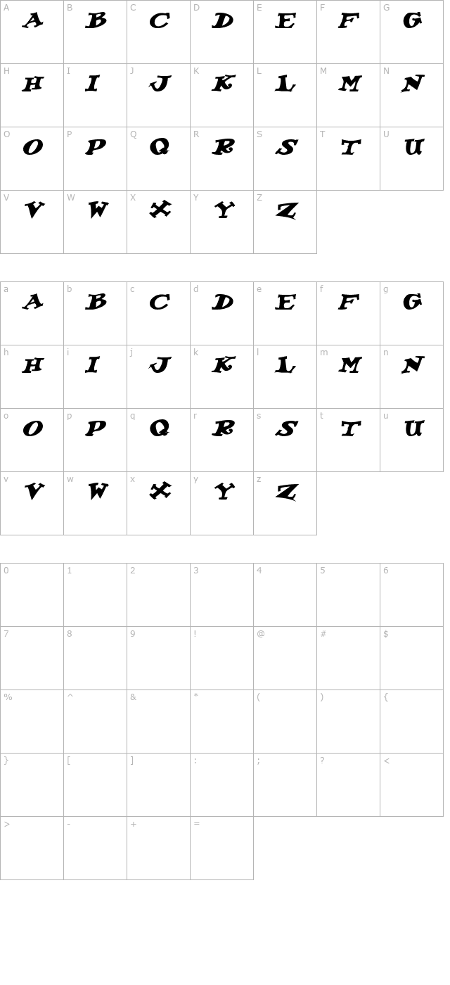 koolkapsdisplayhvy-bold-italic character map