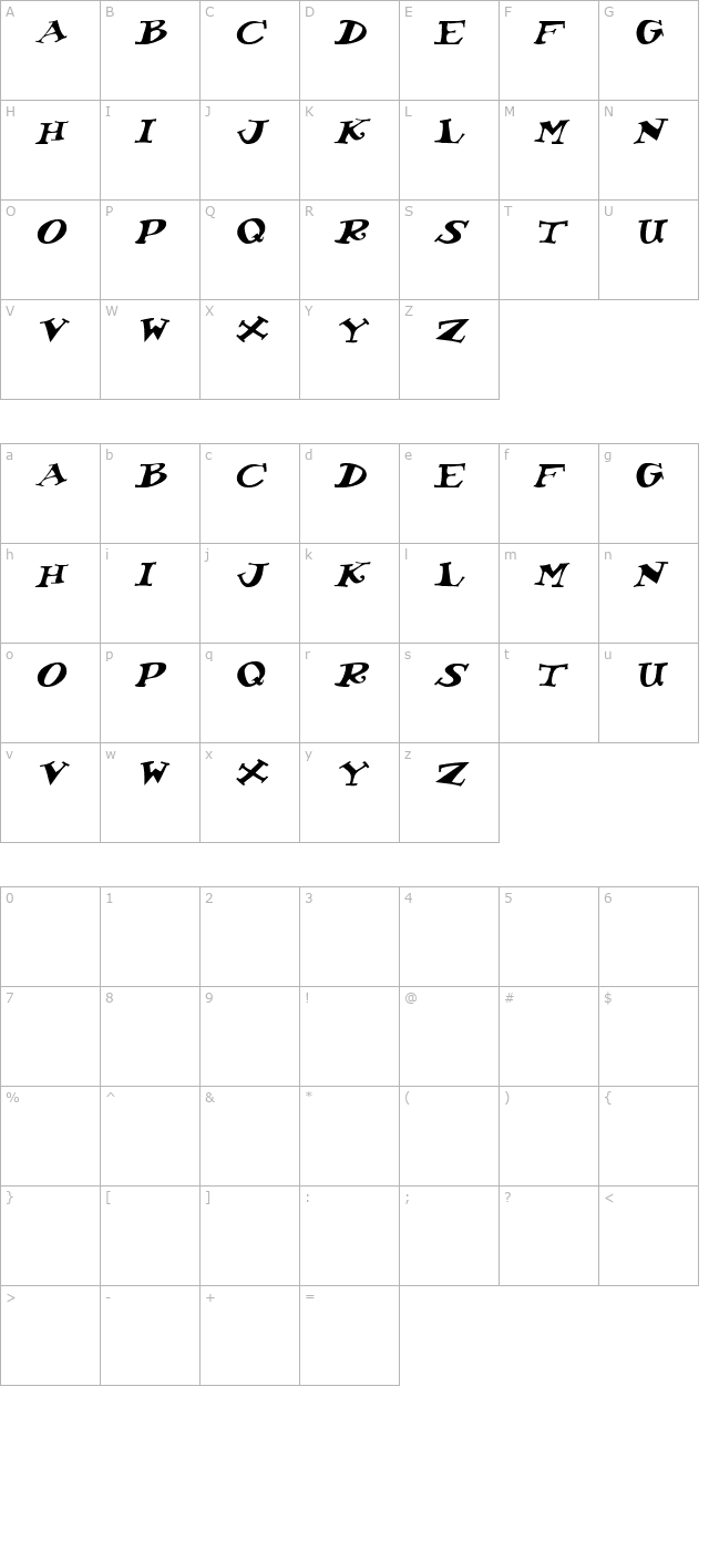 koolkapsdisplayhvy-italic character map