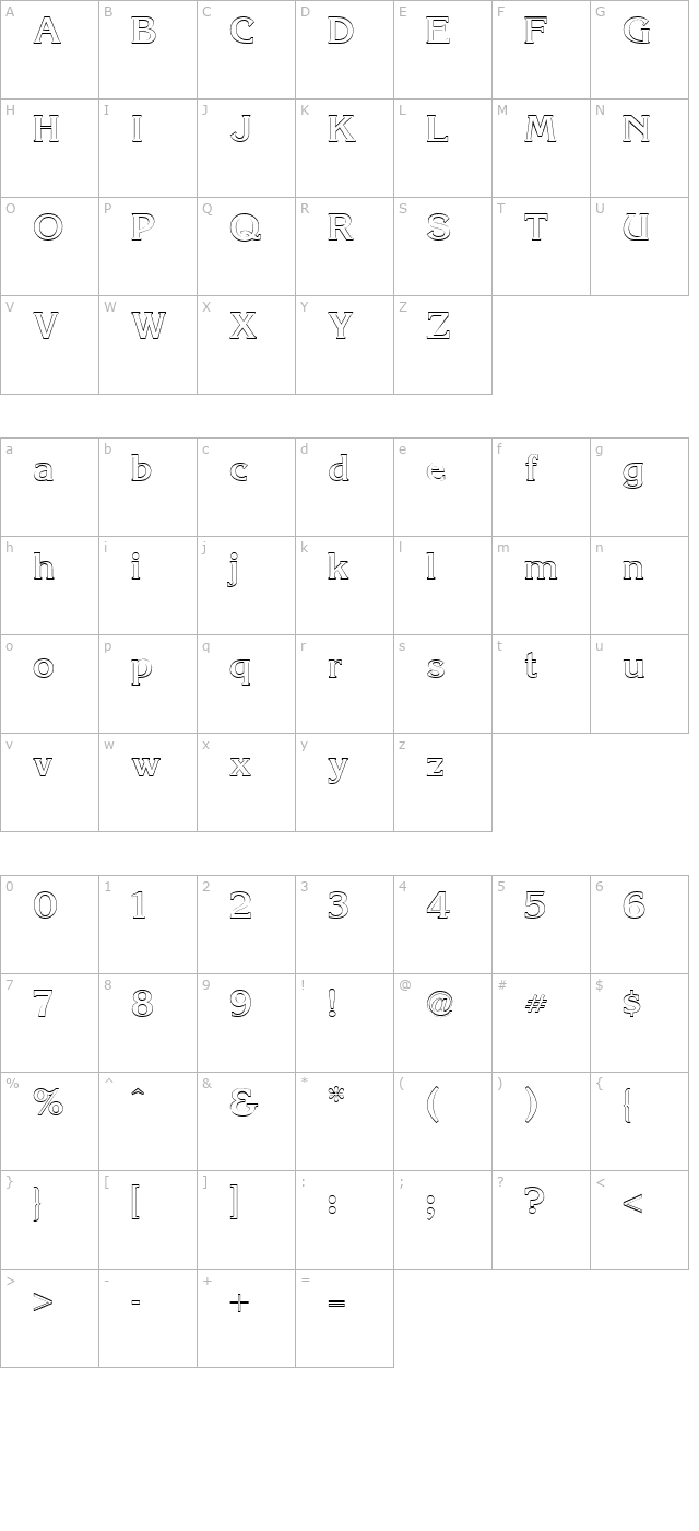 Korinna Outline Regular character map