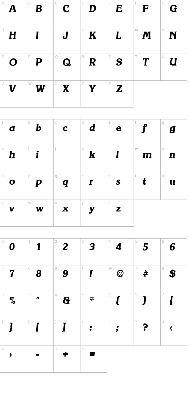 korinth-serial-extrabold-regularitalic character map