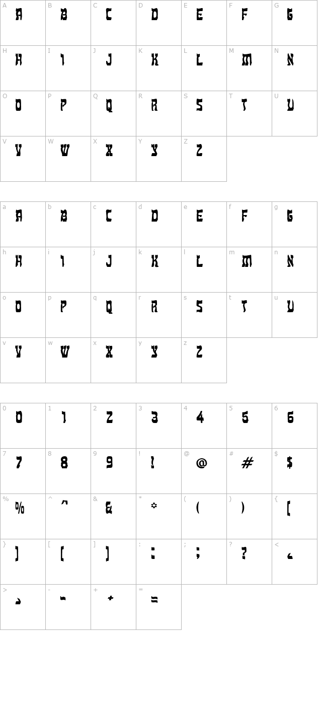 kosher-condensed-bold character map