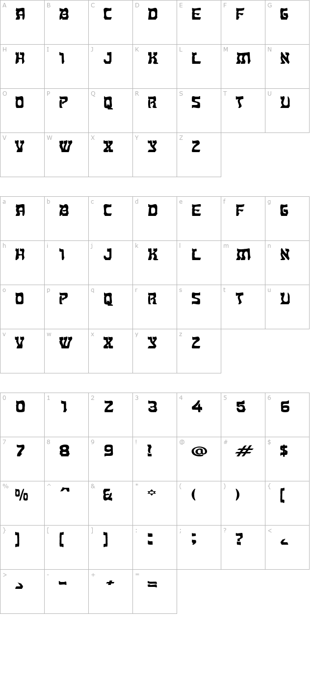 kosher-extended-bold character map