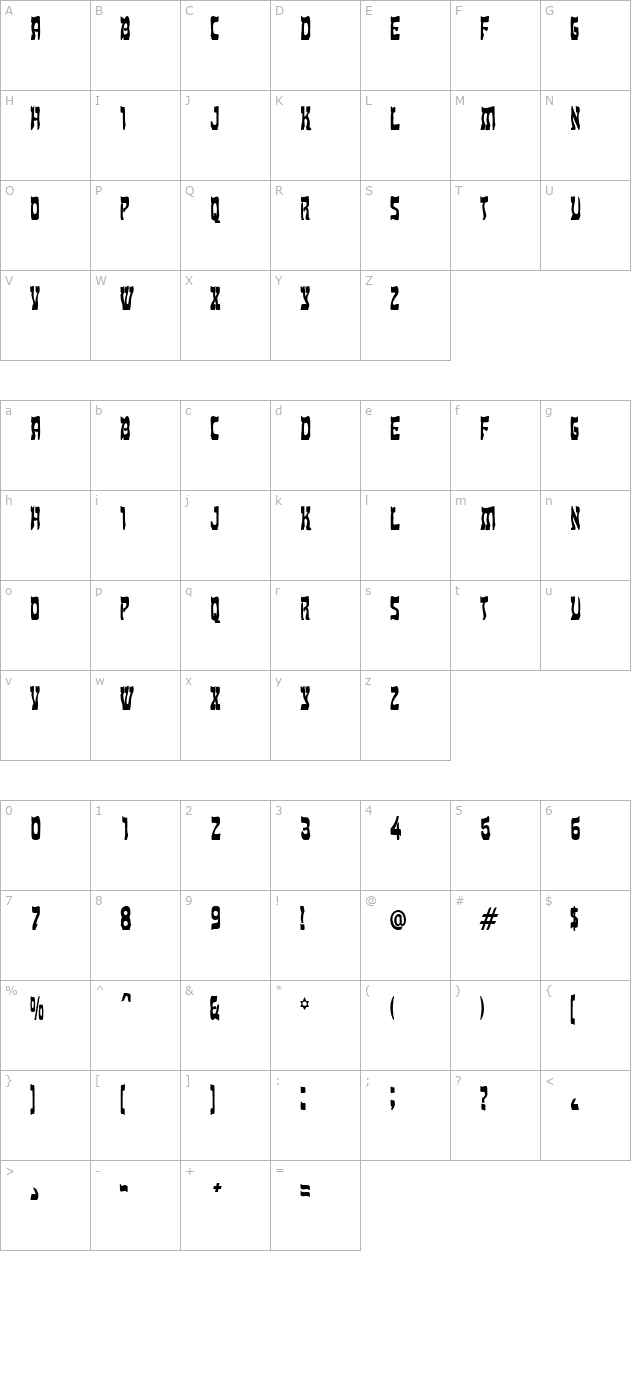 kosher-thin-bold character map