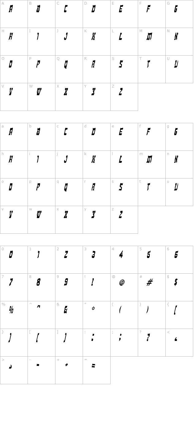 Kosher Thin BoldItalic character map