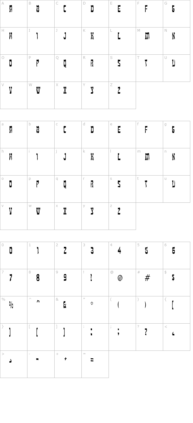 Kosher Thin Normal character map