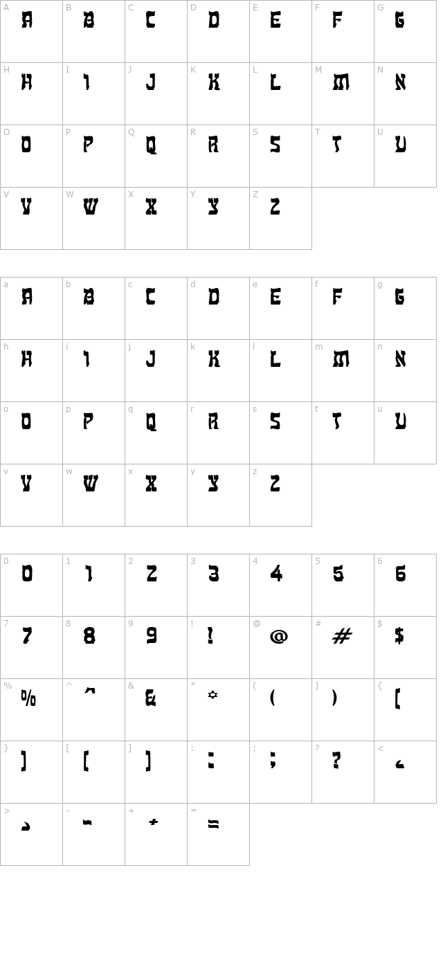 kosher-wide-bold character map