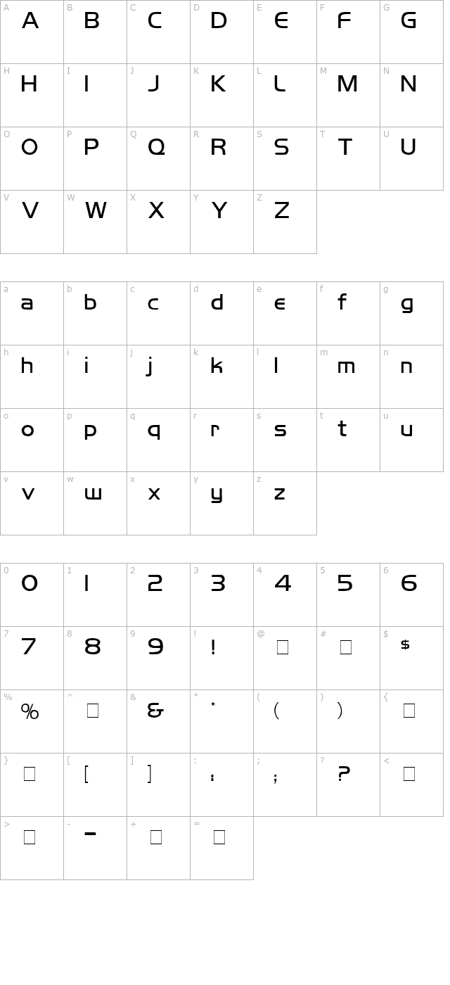 Koshgarian-Light Medium character map