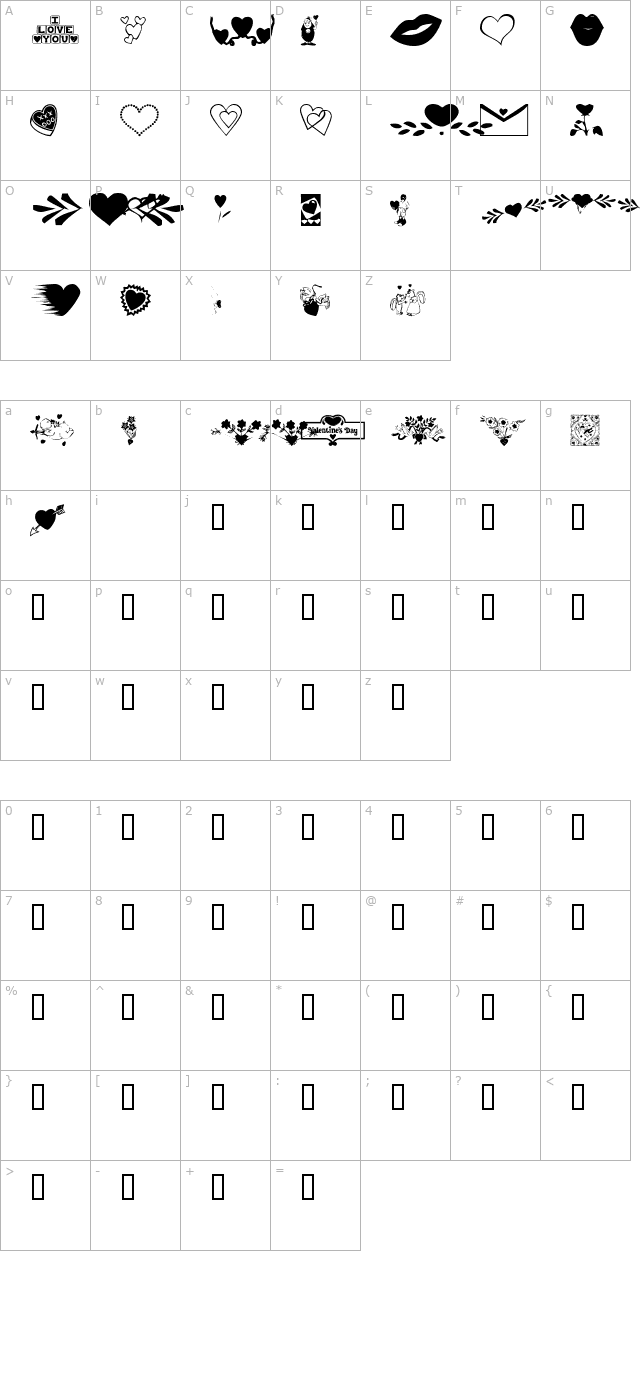 KR Be Mine More character map