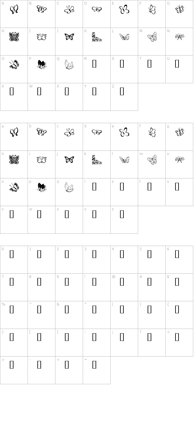 KR Butterflies character map