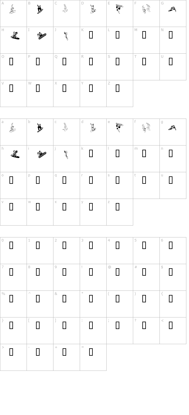 KR Snowboard character map