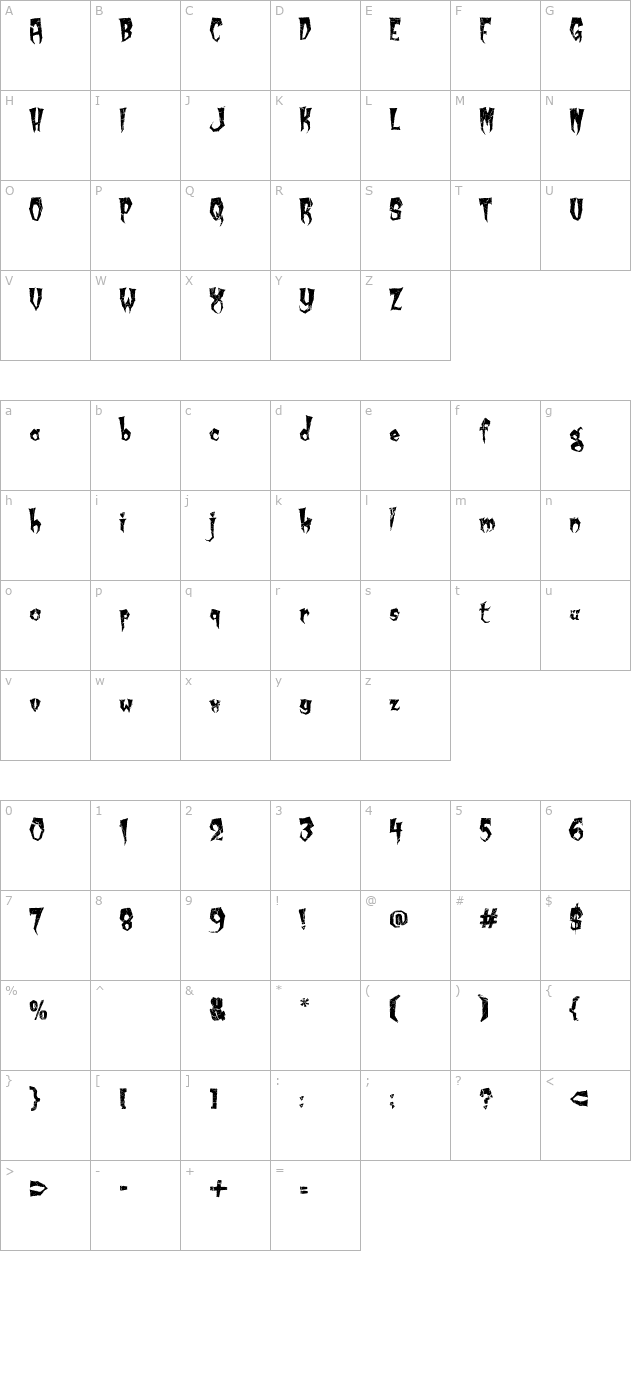 Kreepy Krawly character map