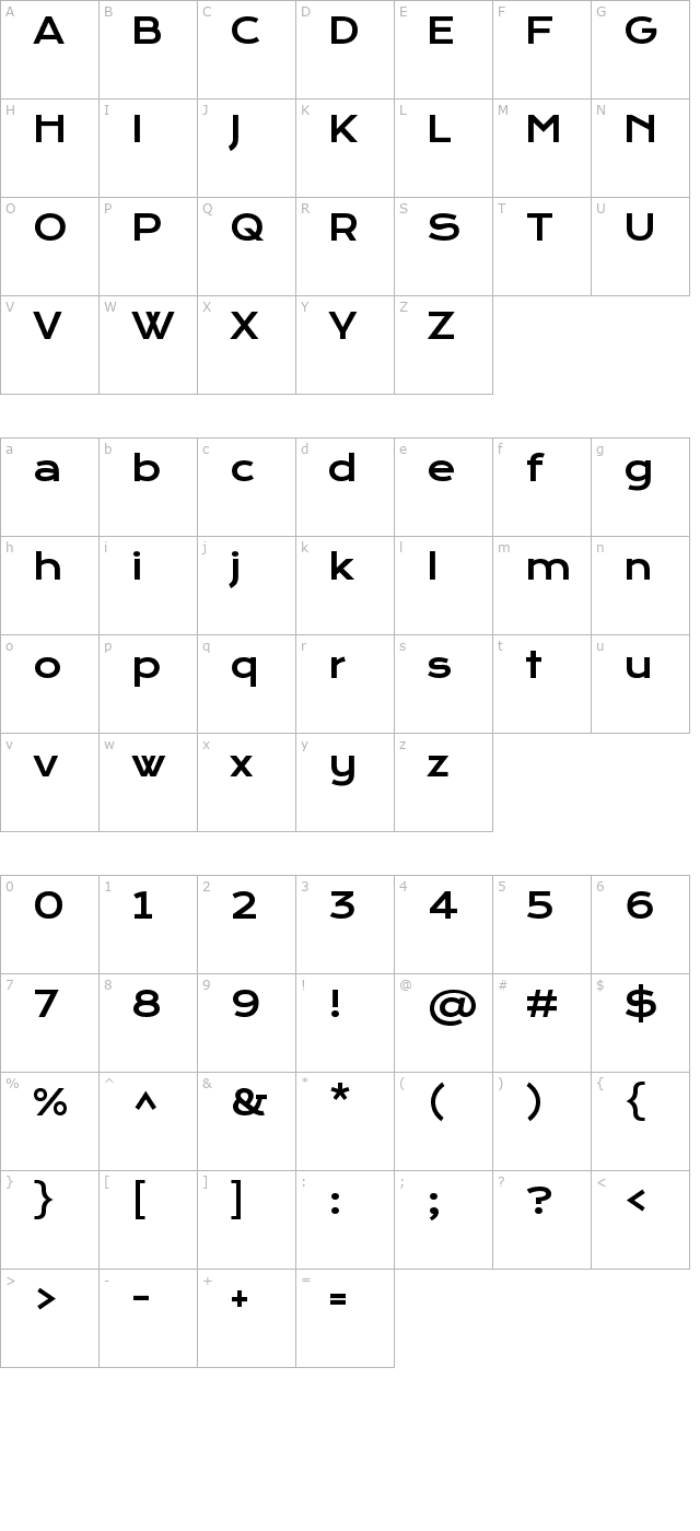 Krona One character map