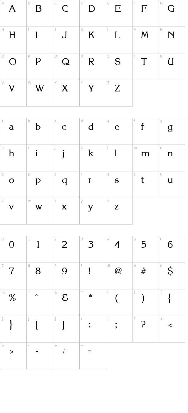 krone-regular character map