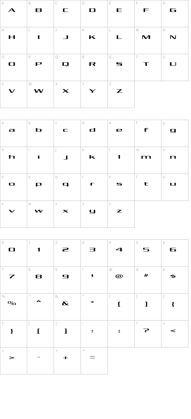 kubra-condensed character map