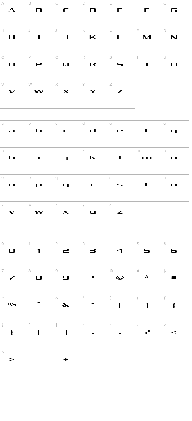 Kubra_Condensed character map