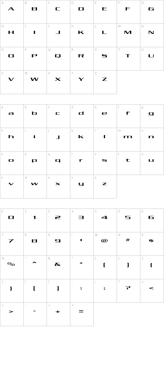 Kubra_Extended character map