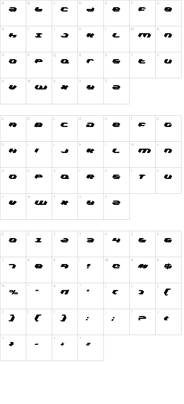 kubrick-condensed character map