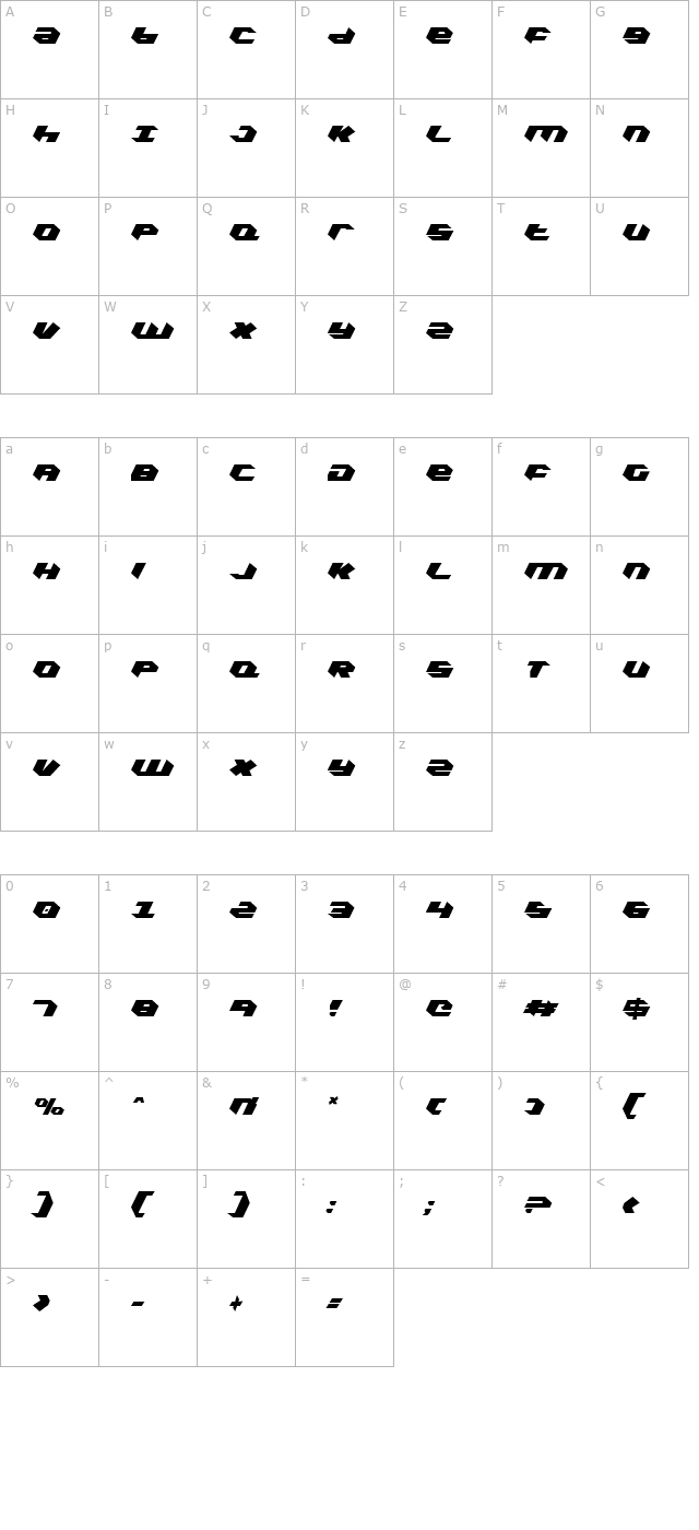 Kubrick Extra Condensed character map