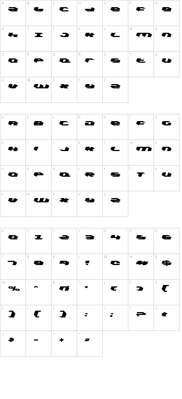 Kubrick Leftalic character map