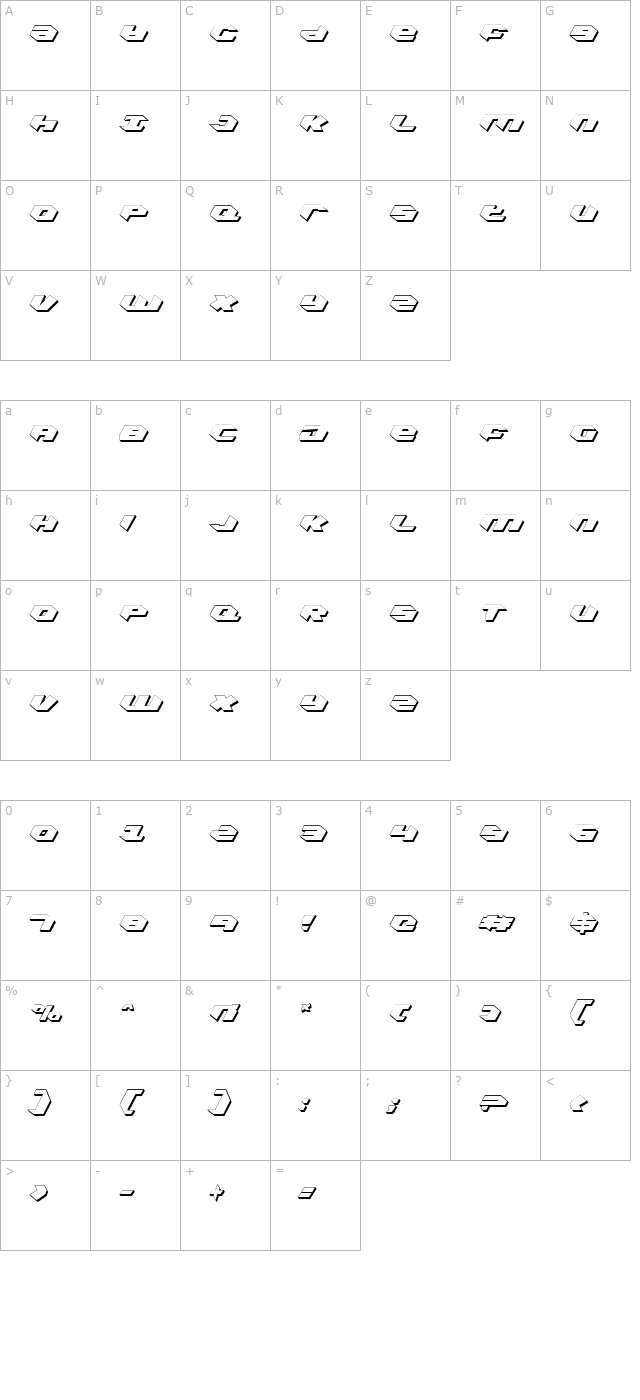 Kubrick Shadow Condensed character map