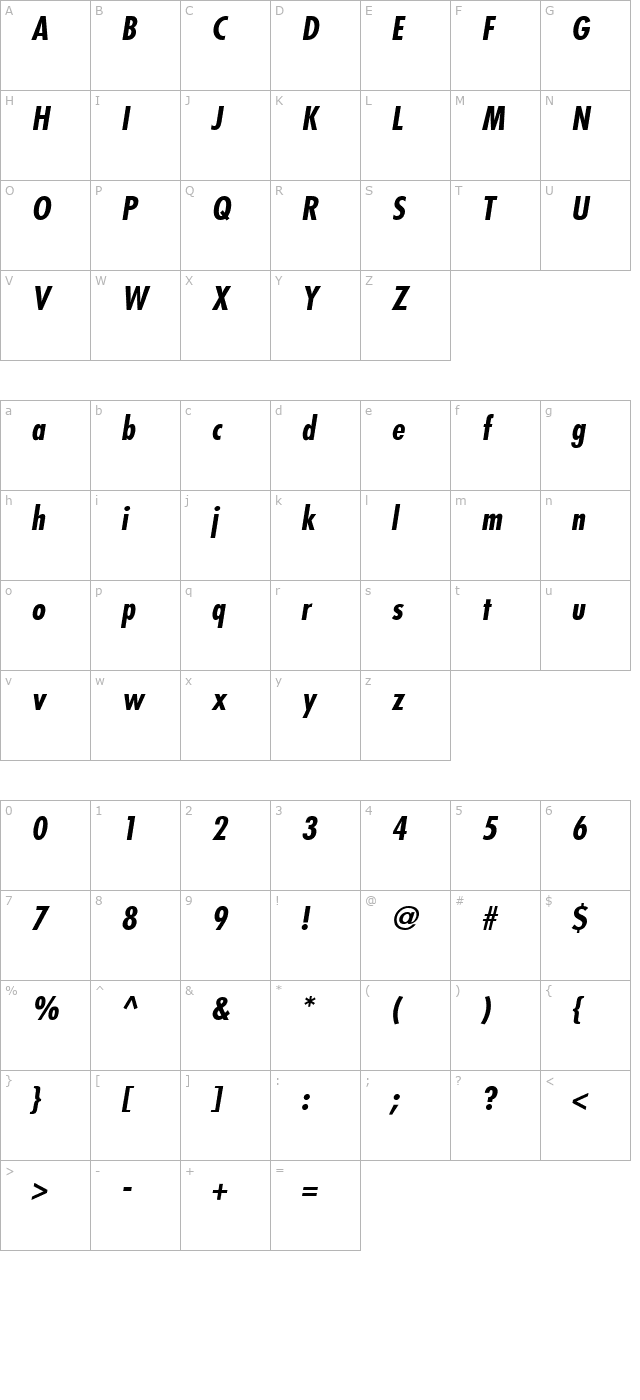 kudos-black-condensed-ssi-bold-condensed-italic character map