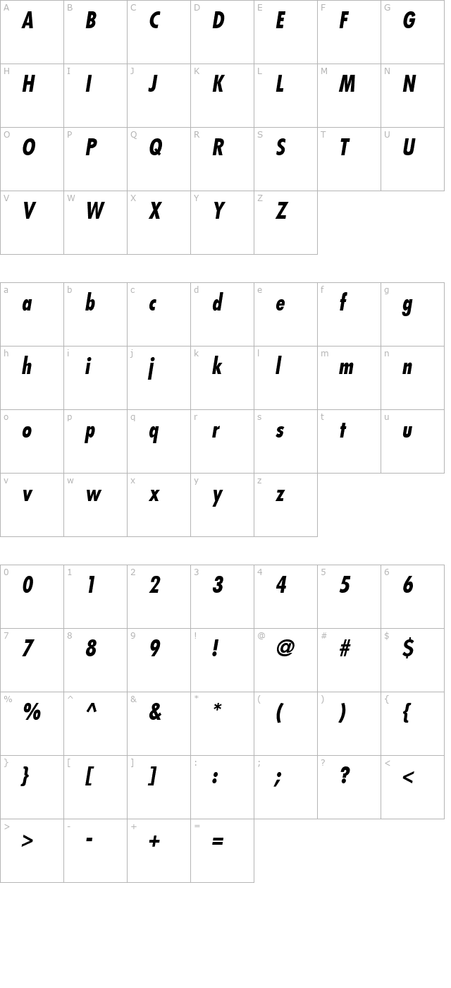 Kudos Black Condensed SSi Normal character map