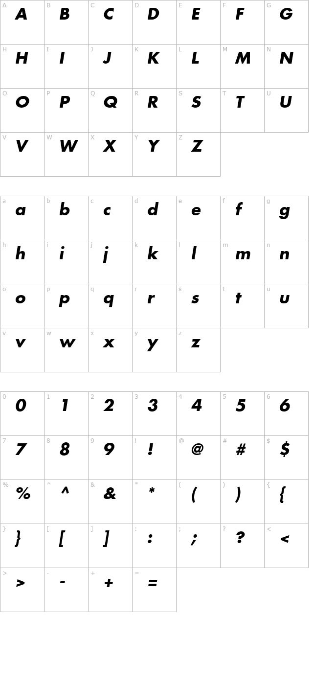 Kudos SSi Bold Italic character map